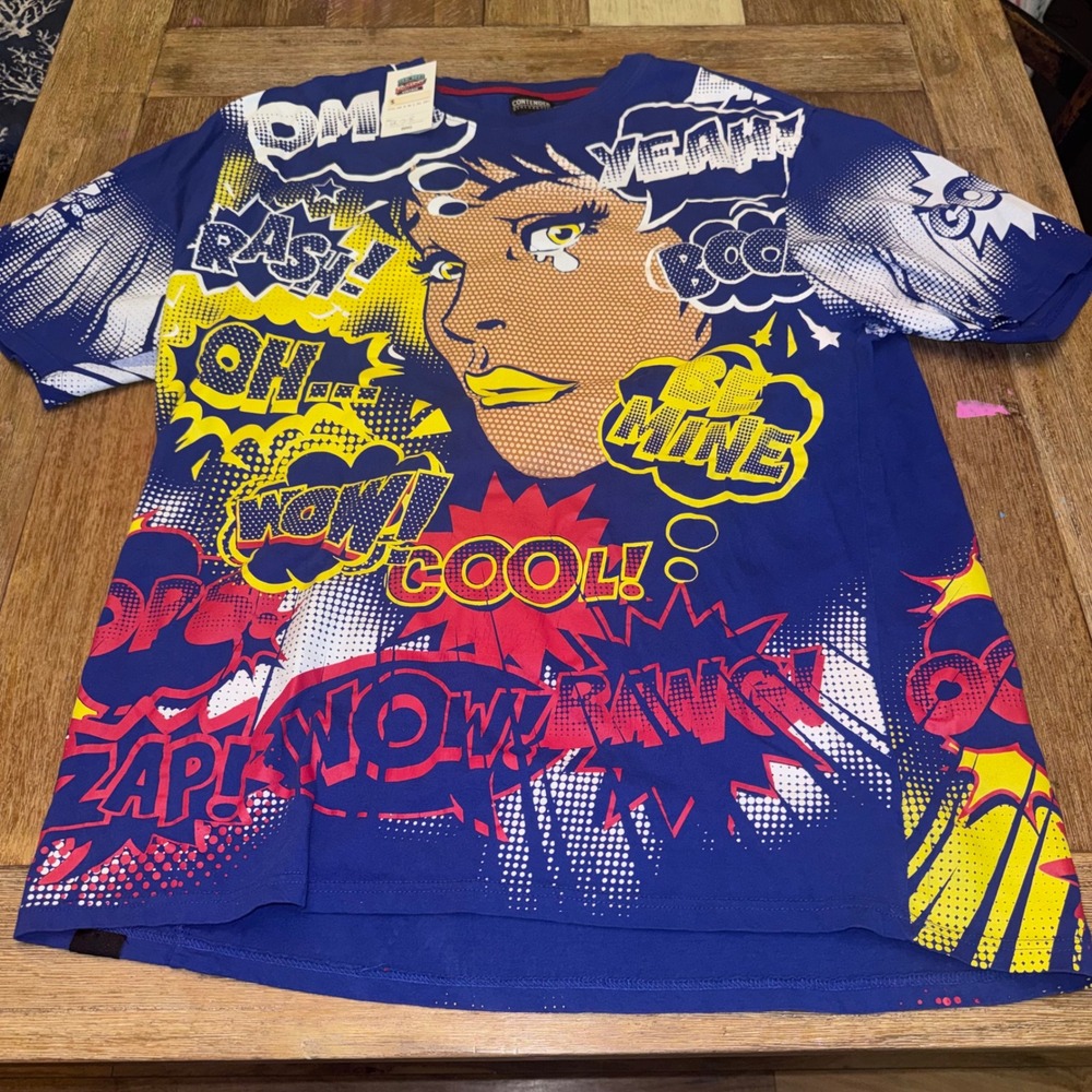 Contender Comic Pop Art T-Shirt Mens 5XL Blue NWT All Over Print Graphic Tee